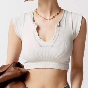 Free People White Ribbed Crop Top